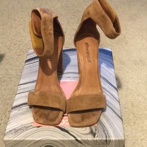 Jeffrey Campbell tan suede ankle strap heels